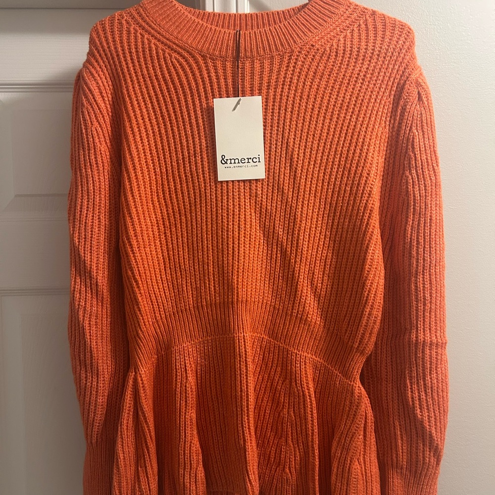 Women’s S NWT Enmerci Orange peplum Ribbed Sweater
